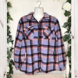 SAGE Collective Purple Plaid Warm Long Sleeve Button Sweater Top
